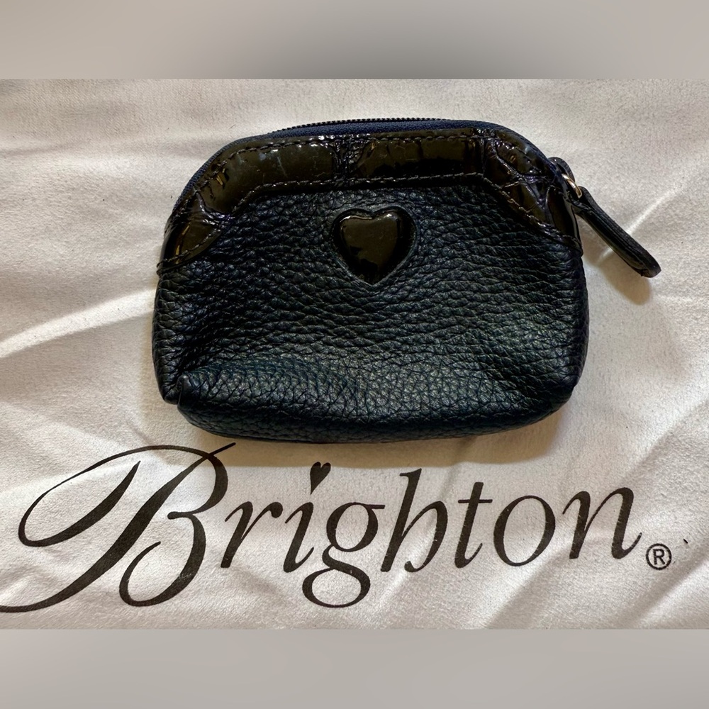 Brighton Black Leather Wallet/ Change Purse with Patent Leather Heart Accent